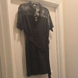 DKNY Black Mesh Dress with Tie Waist